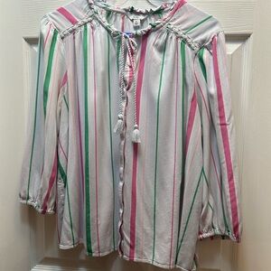 crown & ivy White Blouse with Pink and Green Stripes